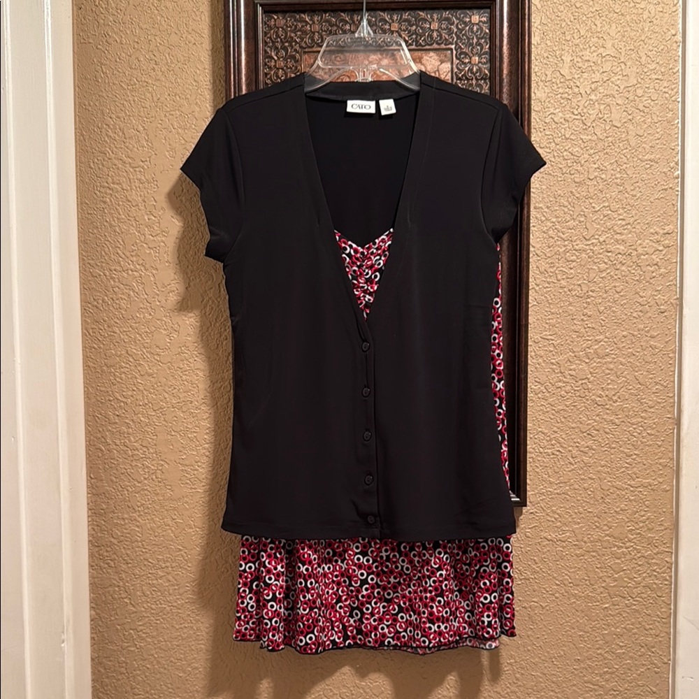 NWOT Cato Black, White & Red Skirt Set. Geometric pattern. Business casual.